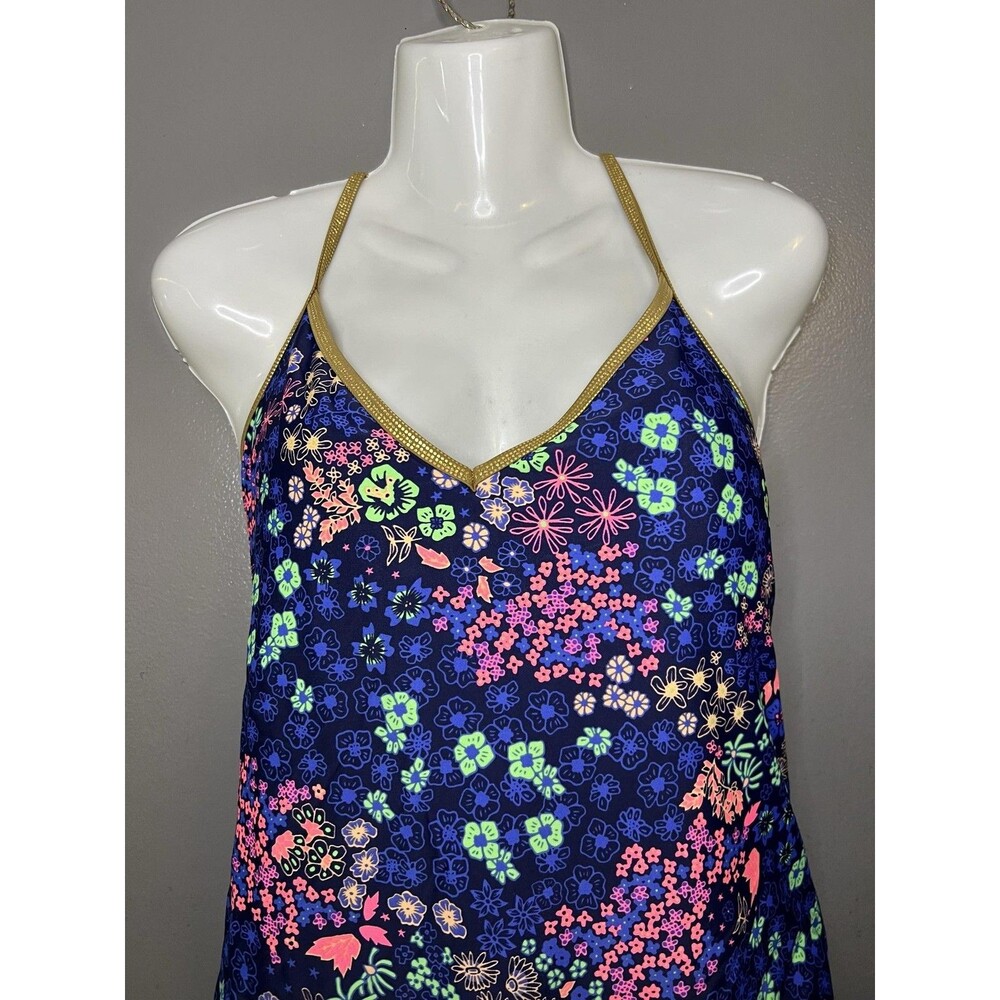 Aerie Swimsuit Womens XL Blue Floral One Piece Triangle Crisscross Back Strappy - Picture 1 of 12